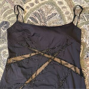 Cartise International Black Beaded Long Cocktail Dress Gown Nude Mesh 12 XL NWT